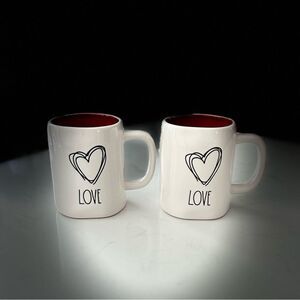 Rae Dunn Love Heart White, Black and Red Mugs - Set of 2 Excellent